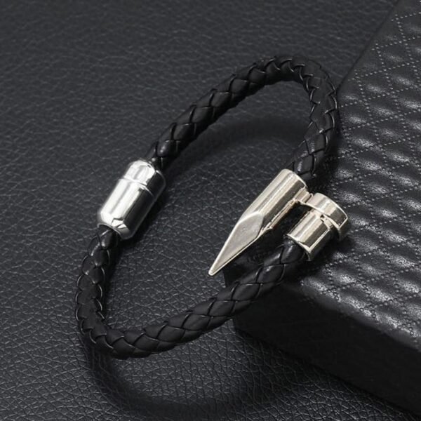 Nail Bullet  Leather Rope Braided  Bracelet for men